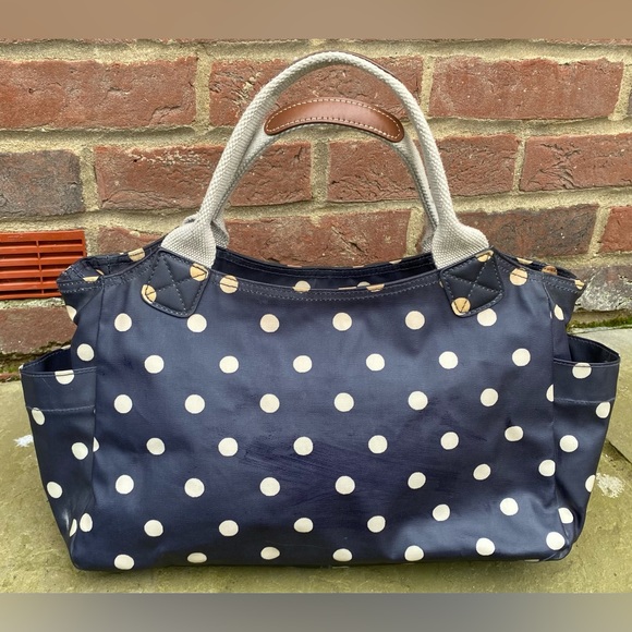 Cath Kidston Navy Blue Polka Dot Handbag Classic Multiple Pocket Rockabilly - Picture 2 of 10